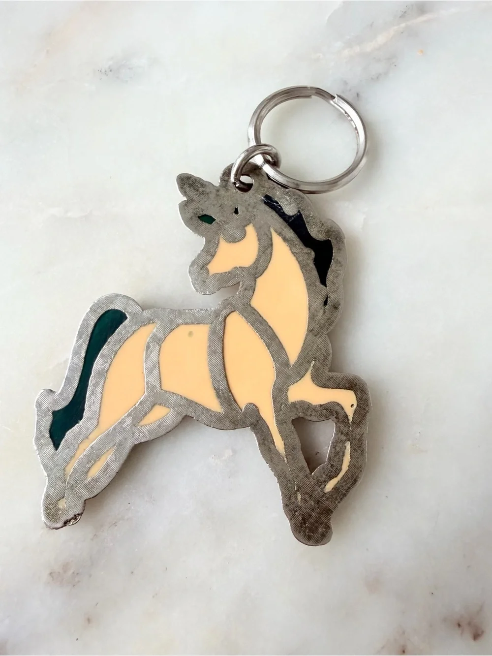 Pegasus Vintage Enamel Cream and Black Unicorn Keychain